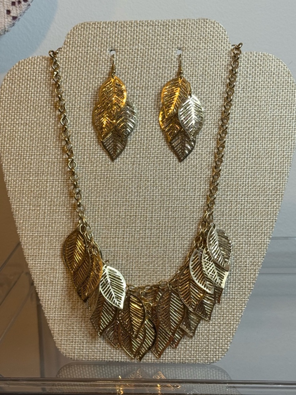 Gold Leaf Necklace and Earring Set